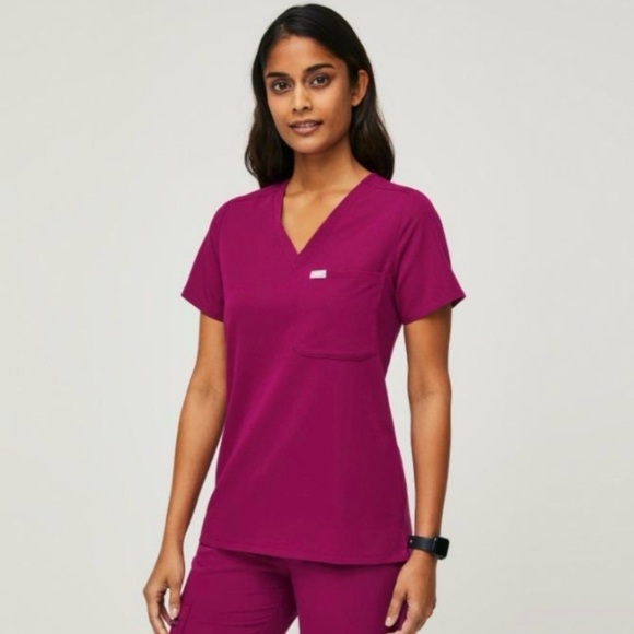 Figs Tops - FIGS Catarina One-Pocket Scrub Top Magenta Limited Edition Size Large